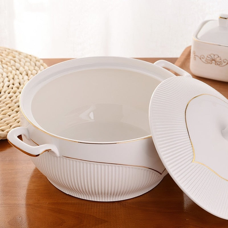 Discover versatility with our Ceramic Soup Pot – an essential component of the best dining set in Australia. Elevate your dining experience with this meticulously crafted soup pot, seamlessly complementing your plates and bowls ensemble. Ideal for serving soups and stews, its timeless design enhances the overall aesthetic of your table. Enjoy sophistication in every culinary moment with the best dinnerware collection.