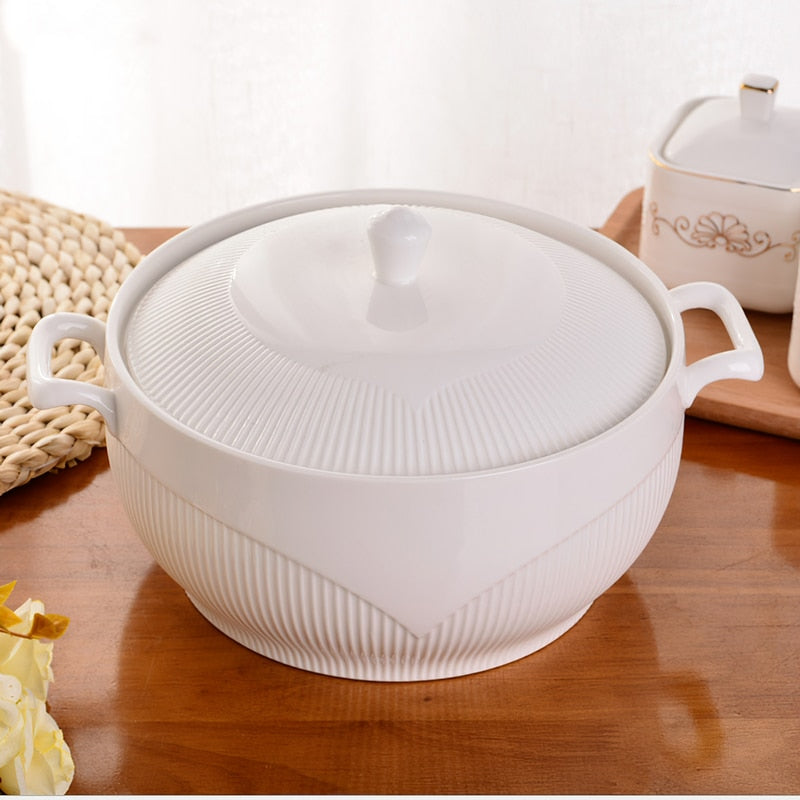 Discover versatility with our Ceramic Soup Pot – an essential component of the best dining set in Australia. Elevate your dining experience with this meticulously crafted soup pot, seamlessly complementing your plates and bowls ensemble. Ideal for serving soups and stews, its timeless design enhances the overall aesthetic of your table. Enjoy sophistication in every culinary moment with the best dinnerware collection.