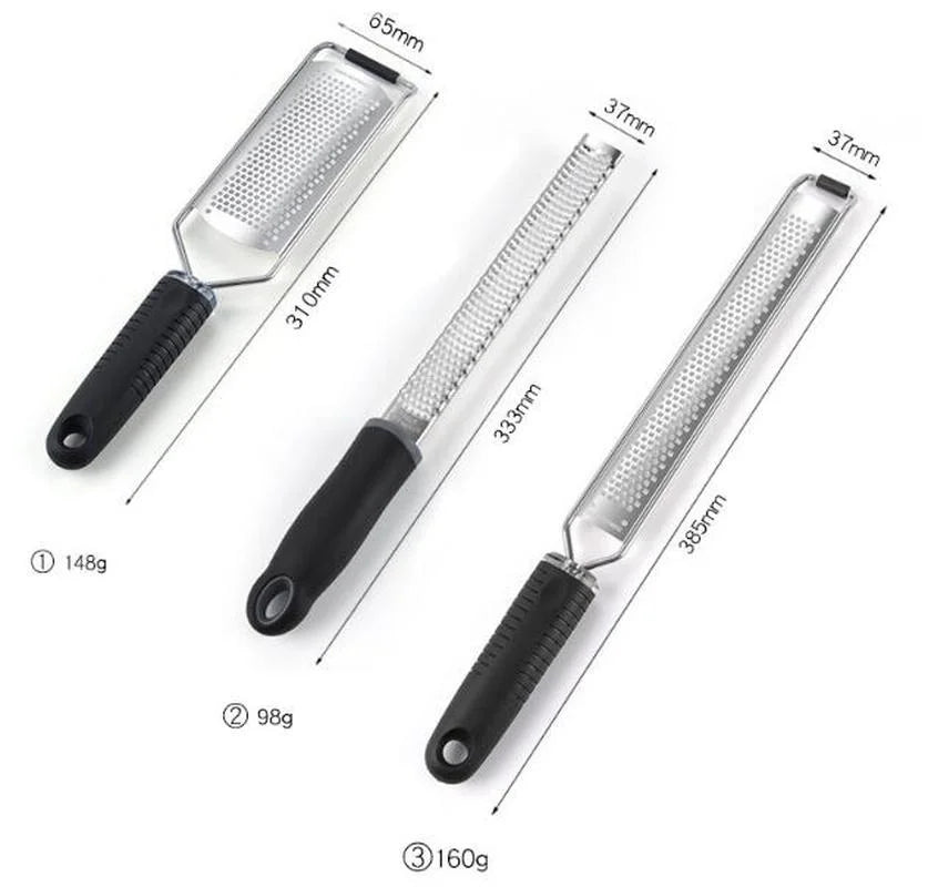 A versatile Cheese Grater featuring multiple grating surfaces for fine, medium, and coarse textures. Made from durable stainless steel with an ergonomic handle for comfortable use. Compact design with a hanging loop for easy storage. Ideal for grating cheese and vegetables in any kitchen setting.