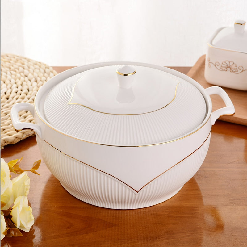 Discover versatility with our Ceramic Soup Pot – an essential component of the best dining set in Australia. Elevate your dining experience with this meticulously crafted soup pot, seamlessly complementing your plates and bowls ensemble. Ideal for serving soups and stews, its timeless design enhances the overall aesthetic of your table. Enjoy sophistication in every culinary moment with the best dinnerware collection.