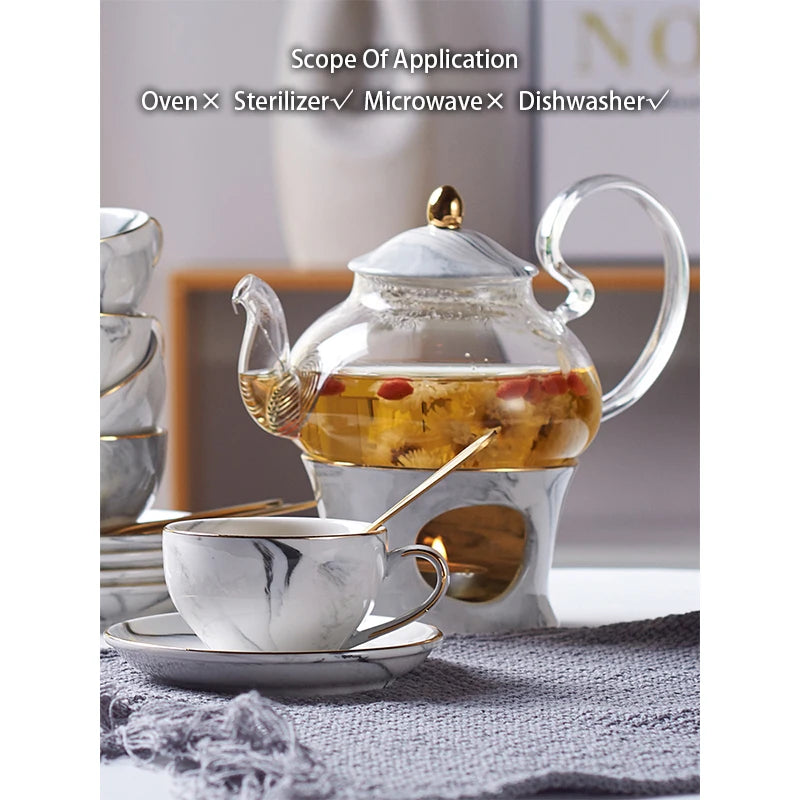 Nordic Marbling Porcelain Tea Set