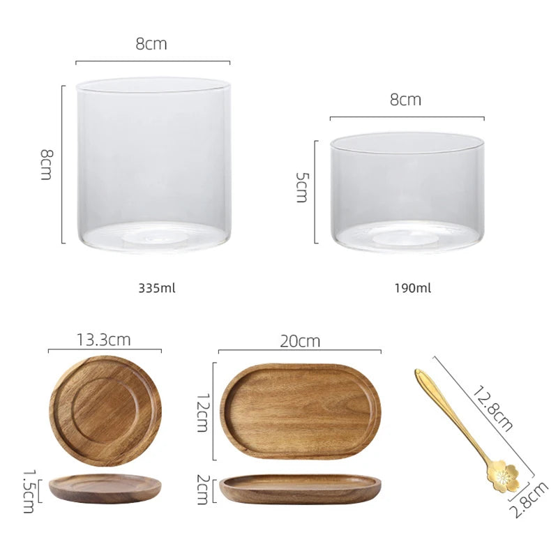 Wooden Tray Dessert Cups Set