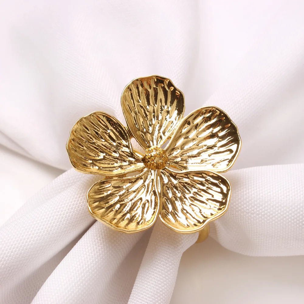 Golden Blossom Napkin Ring: A luxurious and intricate tableware accessory, perfect for elevating your dining experience with style and dinnerware sophistication.