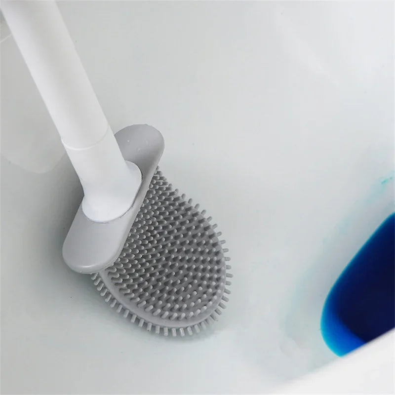 Wall Mounted Silicone Toilet Brush Cleaner with Long Handle Flexible Cleaner Bathroom Brush Quick Drying Holder Bathroom Brush