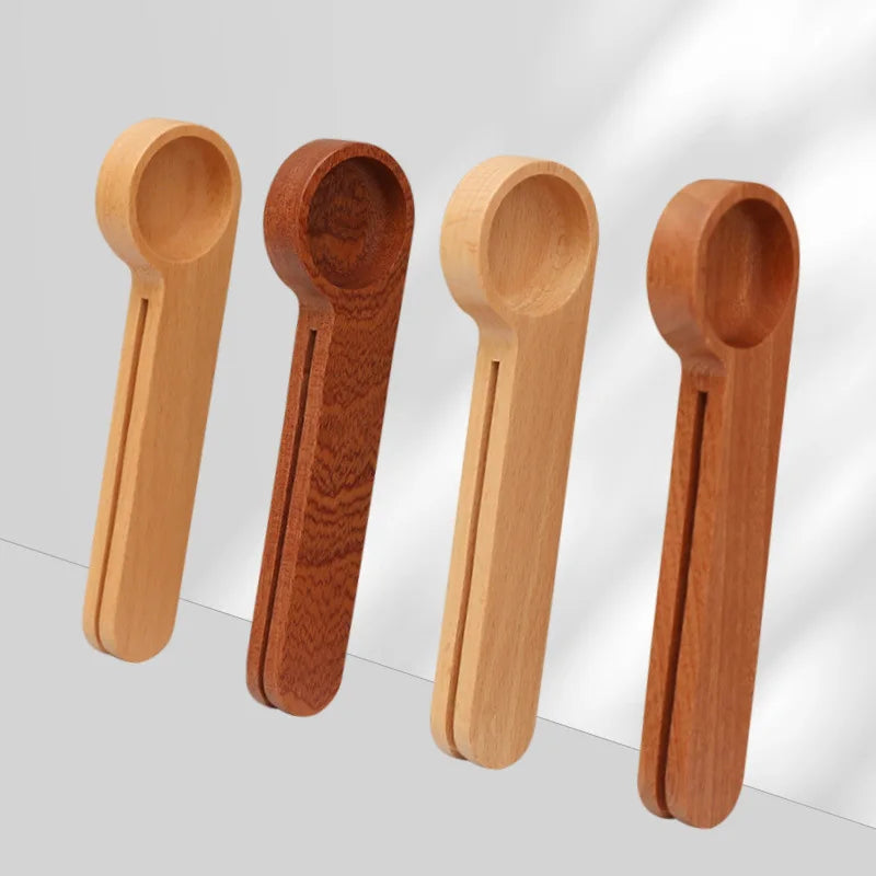 Dual-Use Wooden Measuring  Spoon and Sealing Clip