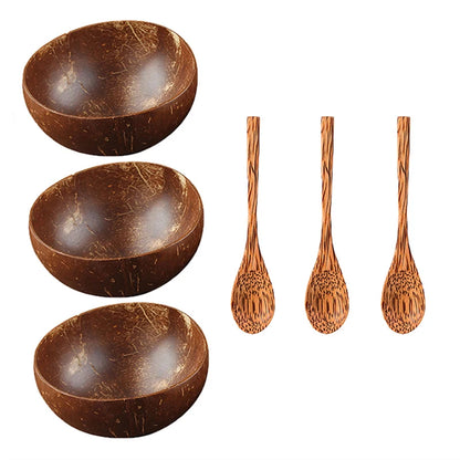 CocoCraft Tableware Set made from sustainable bamboo, including bowls and spoons, ideal for eco-conscious dining with natural aesthetic appeal.