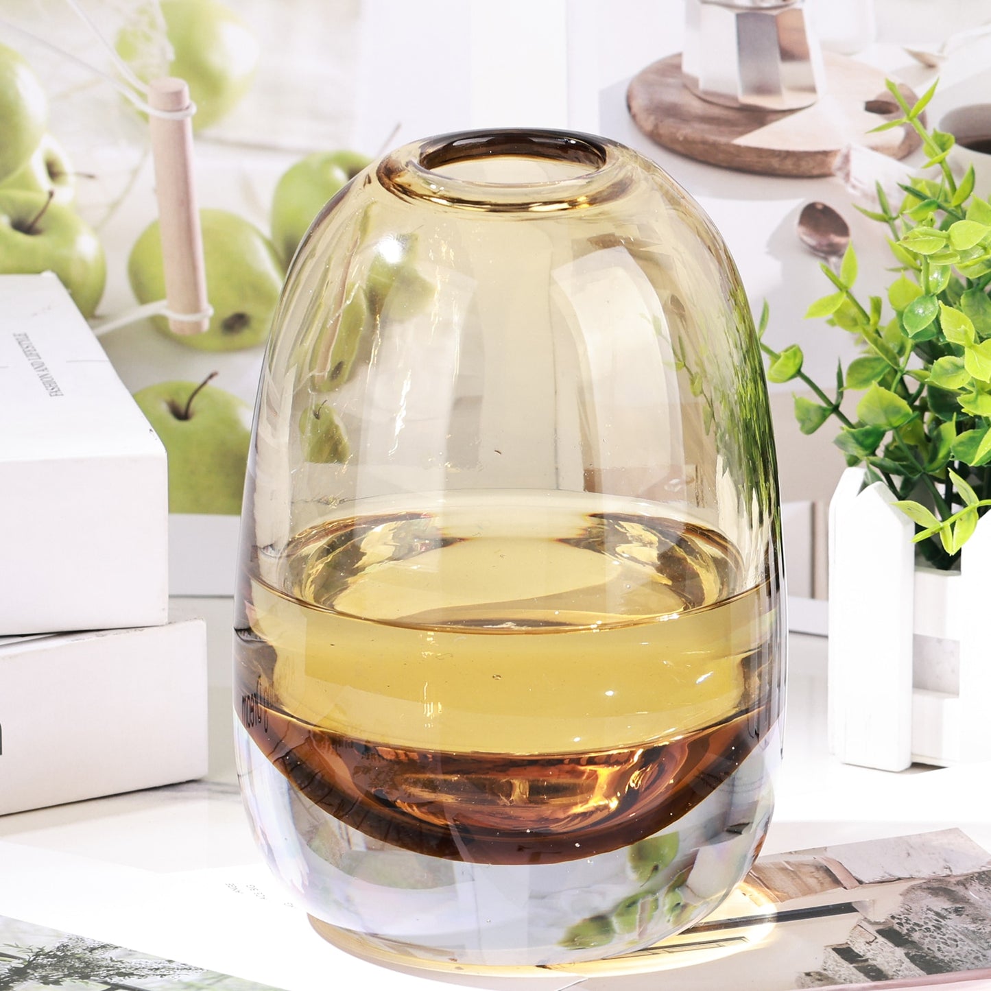 A stylish Amber Round Glass Vase, the best home decor in Australia, perfect for enhancing your living space with its elegant design and warm amber hue. Ideal for home decoration enthusiasts seeking a touch of sophistication in their interior styling.