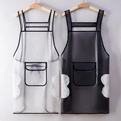 Kitchen Apron Waterproof Transparent Ladies Men Home Aprons Wipeable Oil Resistant Baking Accessories BBQ Restaurant Cafe Aprons