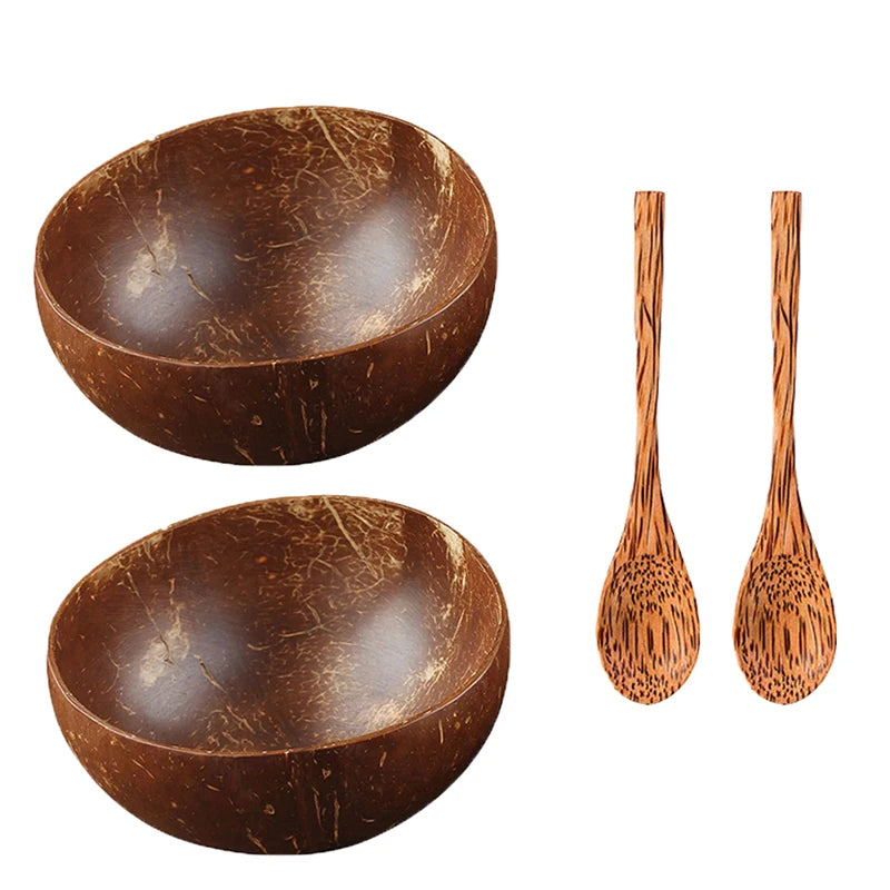 CocoCraft Tableware Set made from sustainable bamboo, including bowls and spoons, ideal for eco-conscious dining with natural aesthetic appeal.