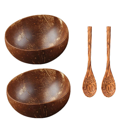 CocoCraft Tableware Set made from sustainable bamboo, including bowls and spoons, ideal for eco-conscious dining with natural aesthetic appeal.