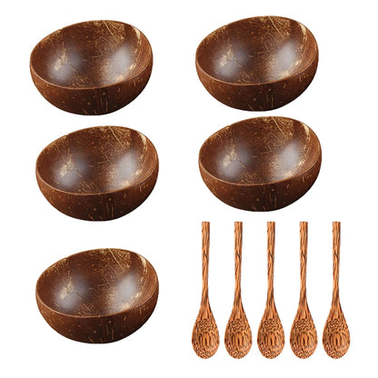 CocoCraft Tableware Set made from sustainable bamboo, including bowls and spoons, ideal for eco-conscious dining with natural aesthetic appeal.