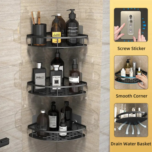 A sleek and functional bathroom shelf with multiple tiers for storing toiletries and essentials. Made from durable materials for longevity in humid environments. Easy to install and space-saving, ideal for organizing any bathroom.