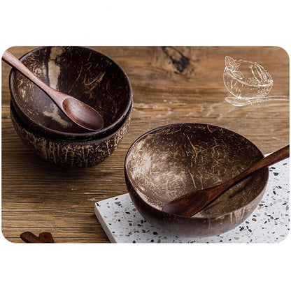 CocoCraft Tableware Set made from sustainable bamboo, including bowls and spoons, ideal for eco-conscious dining with natural aesthetic appeal.