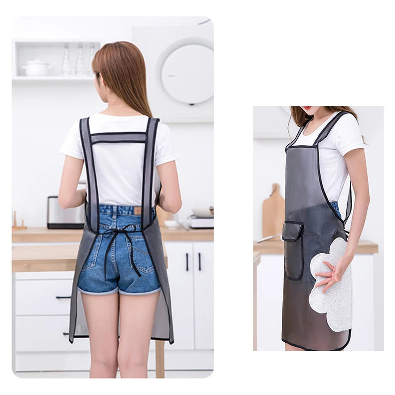 Kitchen Apron Waterproof Transparent Ladies Men Home Aprons Wipeable Oil Resistant Baking Accessories BBQ Restaurant Cafe Aprons