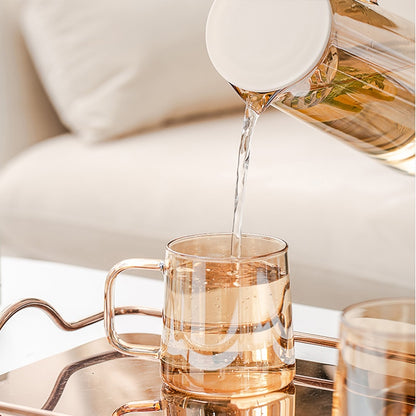 Amber Glass Jug with Cups: Elevate your beverage service with this stylish glassware set, featuring a sleek jug and complementary cups in high-quality amber glass for a perfect blend of elegance and functionality in Sydney.