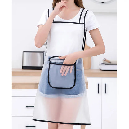 Kitchen Apron Waterproof Transparent Ladies Men Home Aprons Wipeable Oil Resistant Baking Accessories BBQ Restaurant Cafe Aprons