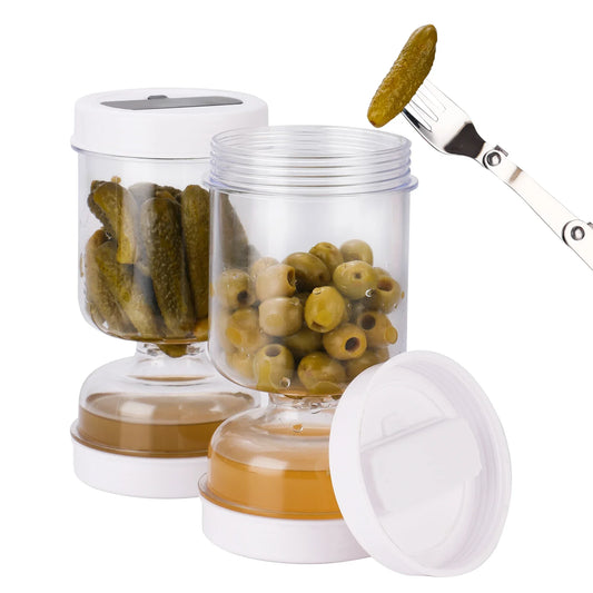 Pickle jar with strainer
Olive storage jar
Hourglass pickle jar
Wet and dry food dispenser
Flip lid pickle jar
Food storage container with strainer
Kitchen pickle jar