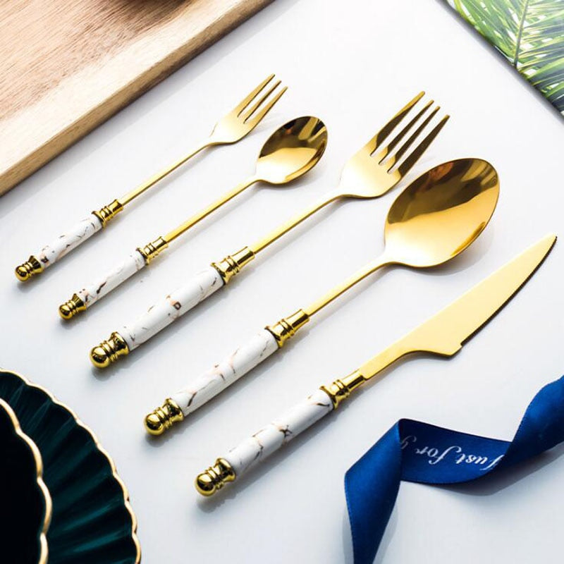 Vintage Style Marble Cutlery Set