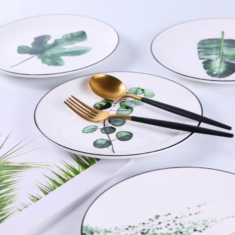 Leafy Elegance Ceramic Platter