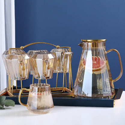 Amber Glass Kettle and Cups Set: Elevate your beverage experience with this stylish glass set, featuring a transparent kettle for a captivating view and matching cups, crafted from high-quality amber glass for a perfect blend of aesthetics and functionality in Sydney.